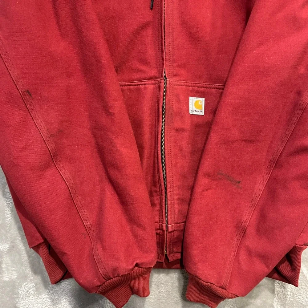 Carhartt Jacket Mens 2XL Red J158 DKR Thermal Lined Sandstone Active Hooded